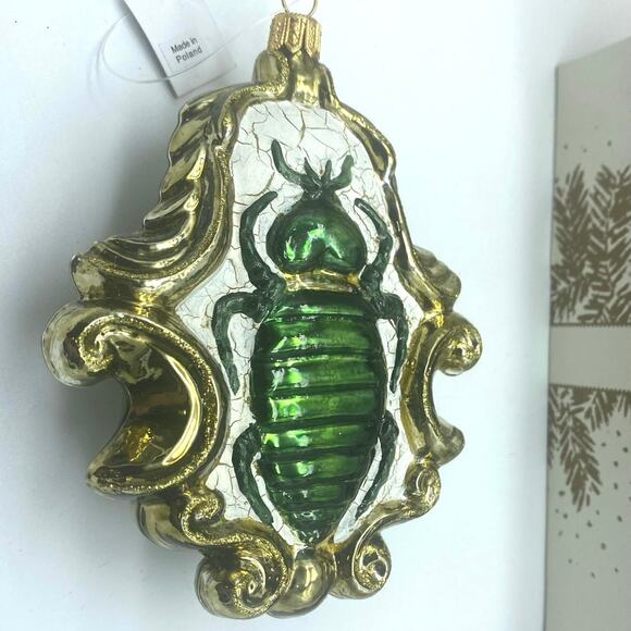 Vintage Large Glass Green‎ Scarab Bug Ornament Trimsetter, Poland NIB - Picture 5 of 8